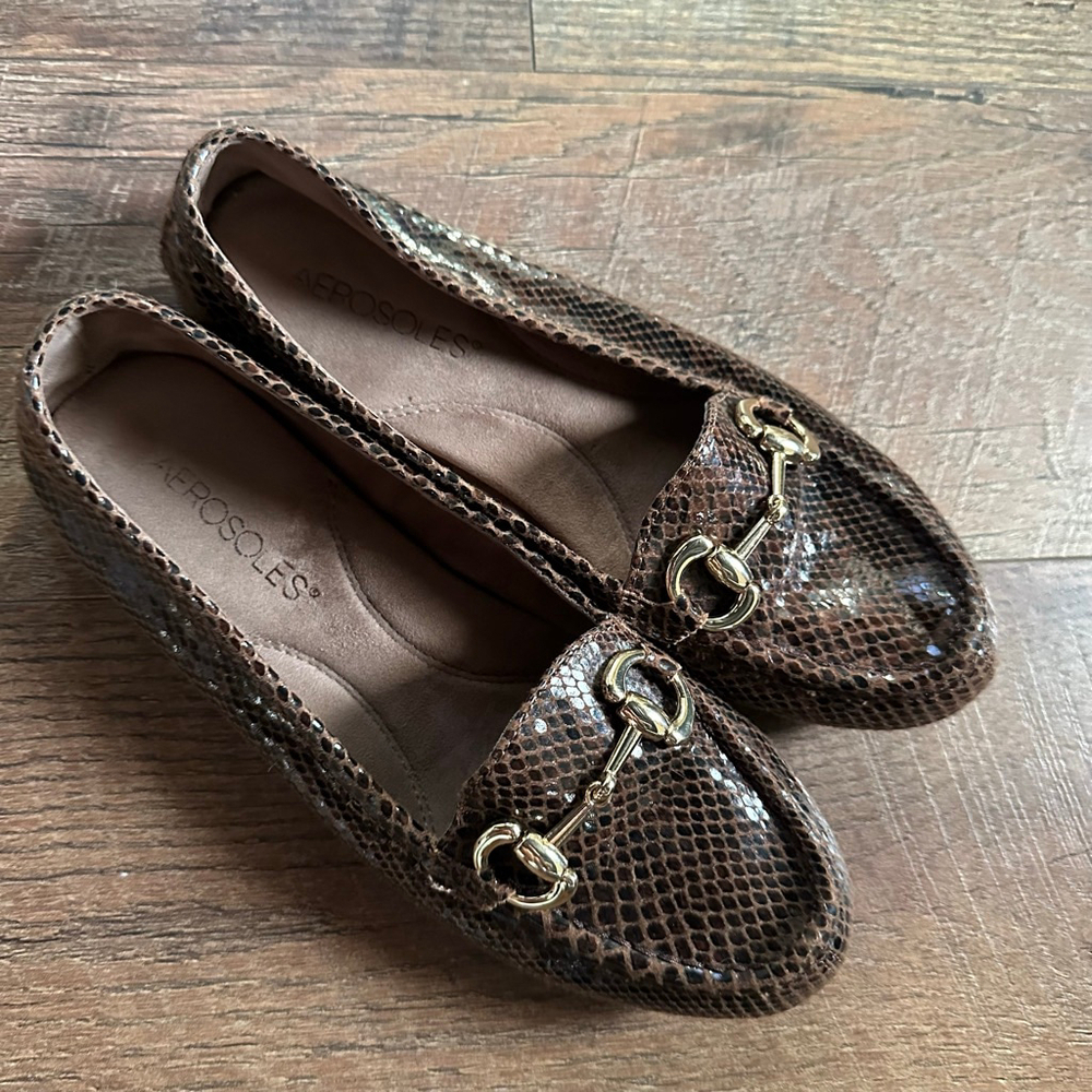 Women's Aerosoles Brown & Black Snake Print Loafers Size 7